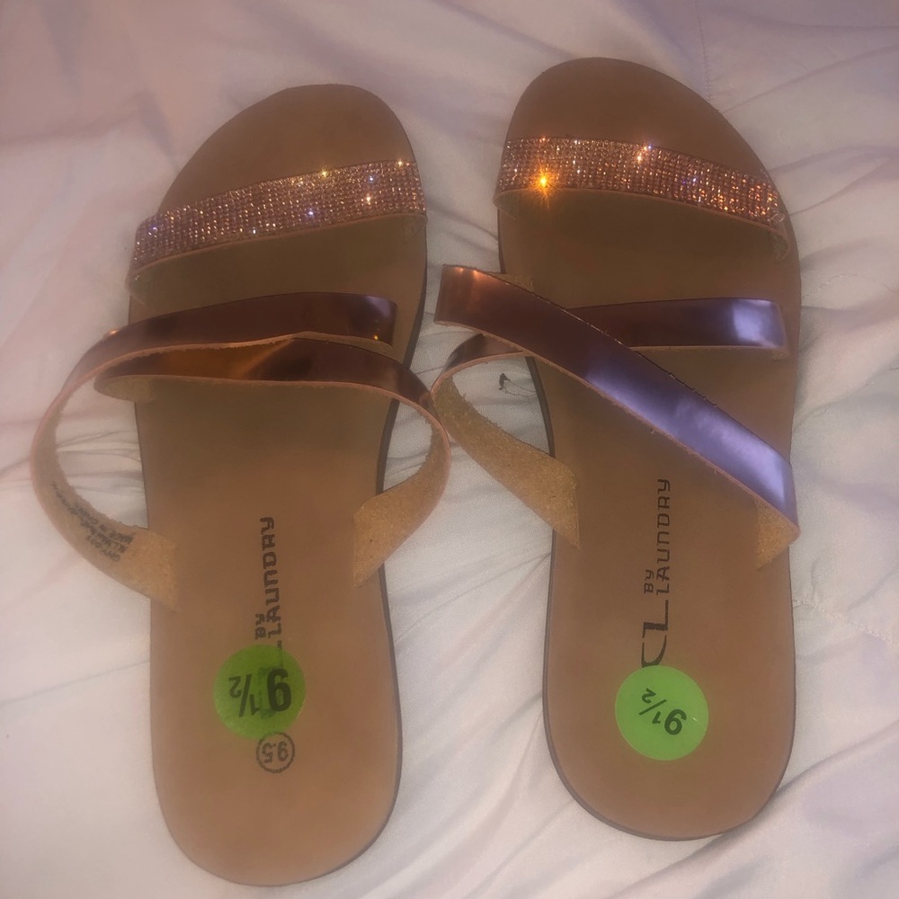 CL by Chinese Laundry Rhinestone Metallic Slide Sandals Rose Gold Sz 9.5